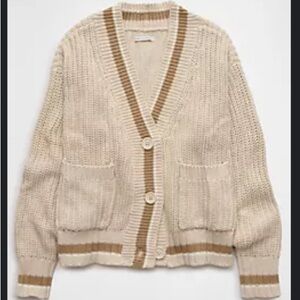 🧡 AE Tipped Up Cream Cardigan Sweater